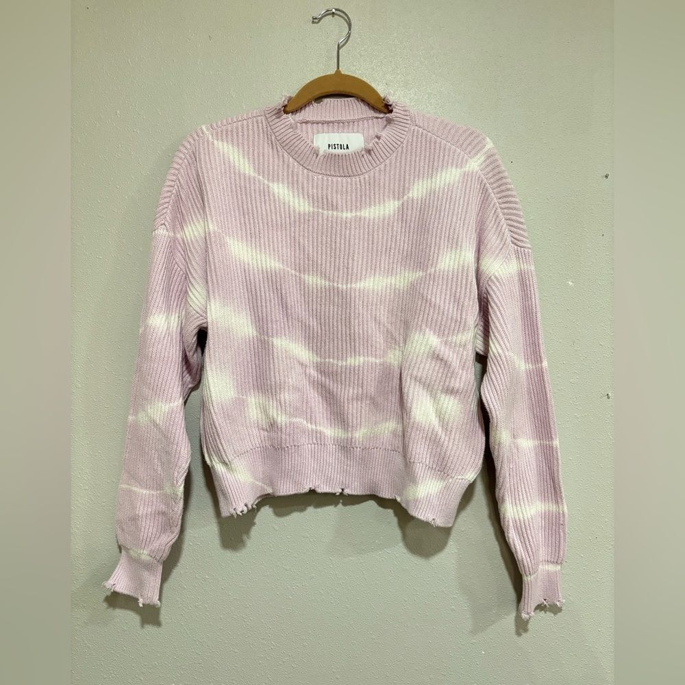 Pistola Eva Distressed Tie-Dye Sweater Lavender White Cropped XS